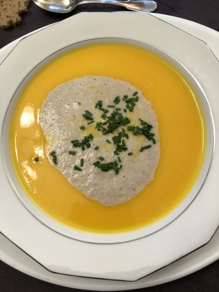 Velouté de potimarron et champignons chitaké
